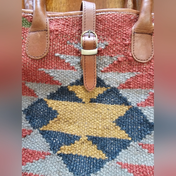 Woven tapestry & leather purse - Picture 2 of 5
